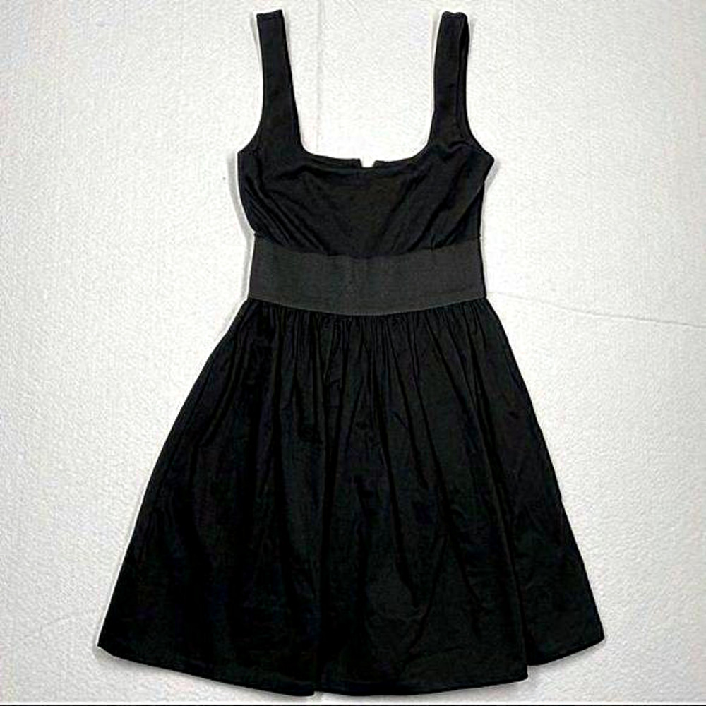 Aqua Sleeveless Black Dress Square Neck Size Small